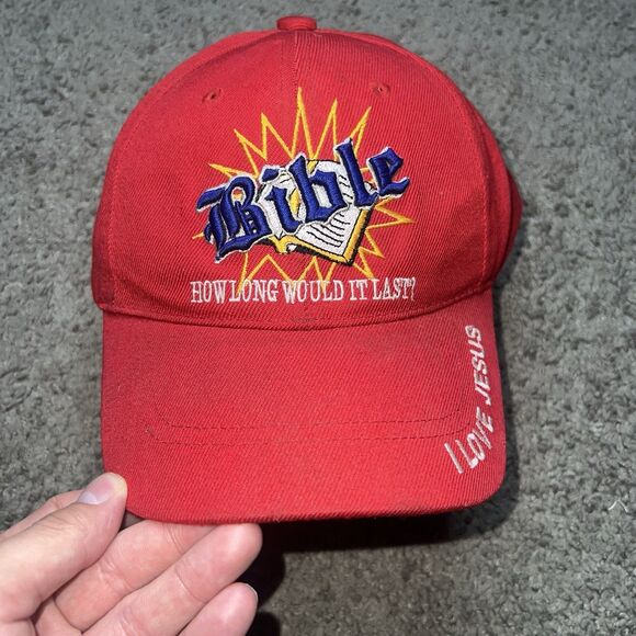 Vintage Rare Bible “I Love Jesus”Embroidered Hat Cap Black Red Religious